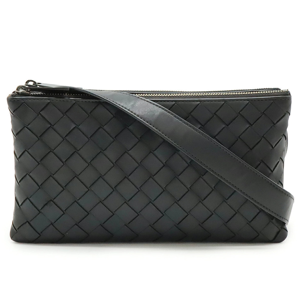 BOTTEGA VENETA Intrecciato Shoulder Bag Pouch Crossbody Leather Black